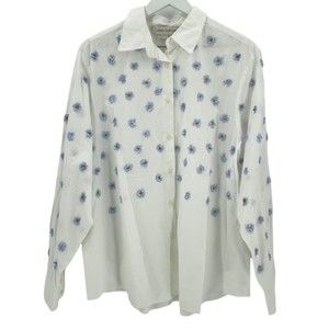 DHRUV KAPOOR Anthropologie Cotton Embroidered Button Down Shirt 3D Flowers Sz. S